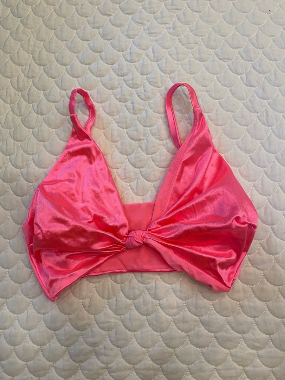 ASOS Swim Fuller Bust Pink Mirror Satin Knot Front Bikini Top 38DD